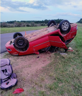 Accidente en Ruta 015: un auto volcó y sus ocupantes fueron derivados al Masvernat