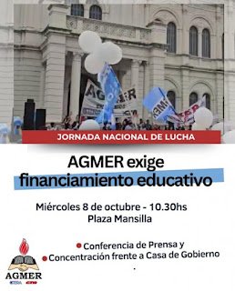 AGMER adhiere a la medida de fuerza de CTERA y habrá paro el próximo martes en Entre Ríos
