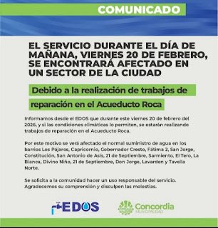 EDOS  informó una restriccón del servicio para este viernes