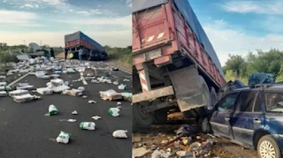 Un muerto tras un choque entre dos camiones y un auto en la Ruta 6