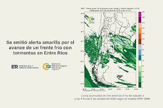Se emitió alerta amarilla por el avance de un frente frío con tormentas en Entre Ríos